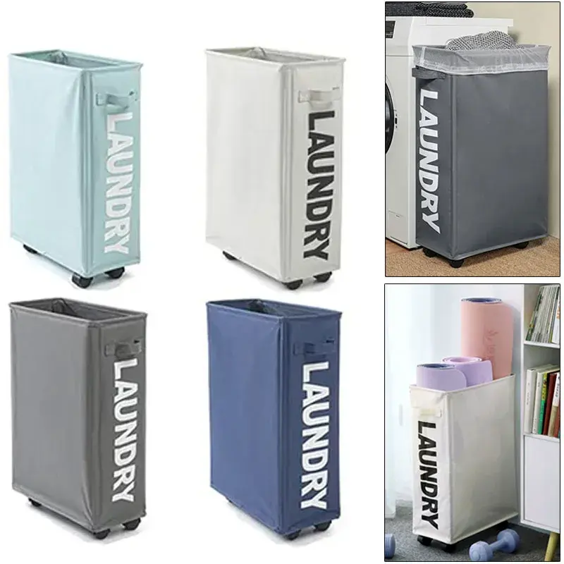 Foldable Oxford fabric laundry basket with wheels