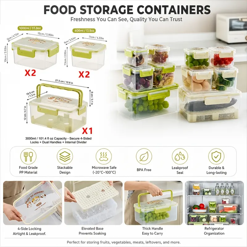 Stacked glass food storage bowls with lids