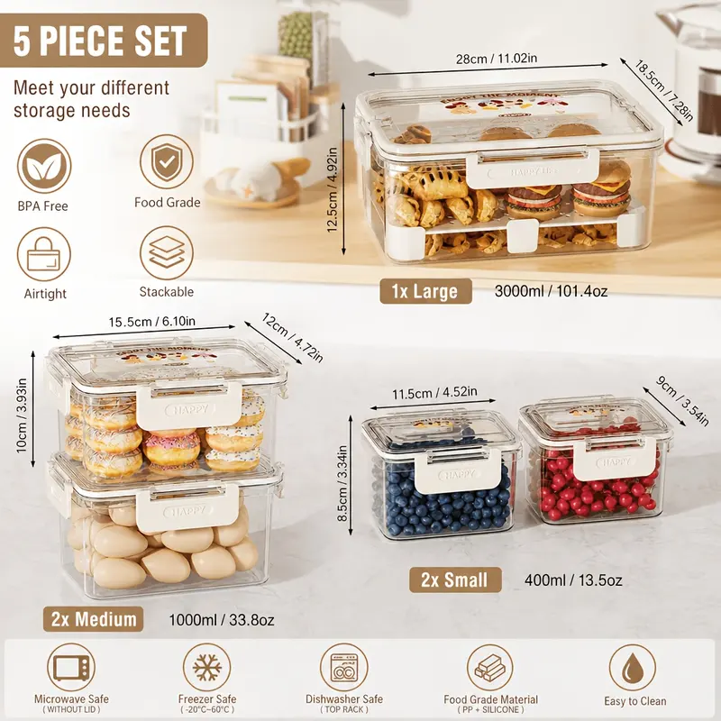 Stacked glass food storage bowls with lids