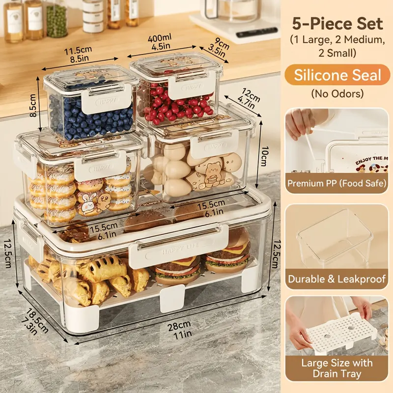Stacked glass food storage bowls with lids