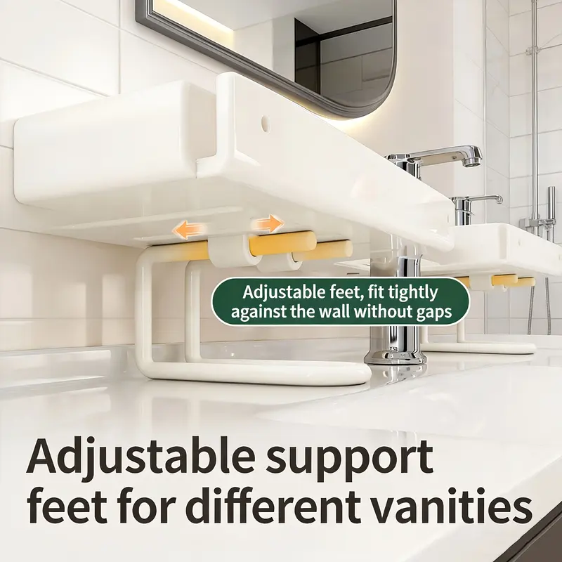 White foldable organizer around a faucet holding toiletries