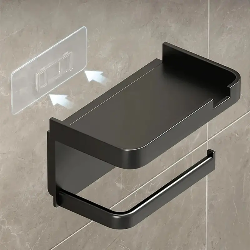 Wall-mounted toilet paper holder with a shelf on top