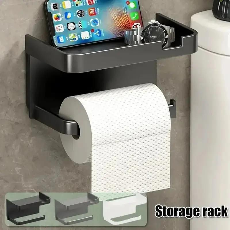Wall-mounted toilet paper holder with a shelf on top