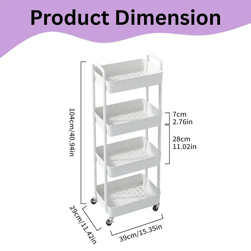 White four-tier rolling utility cart with plants outdoors