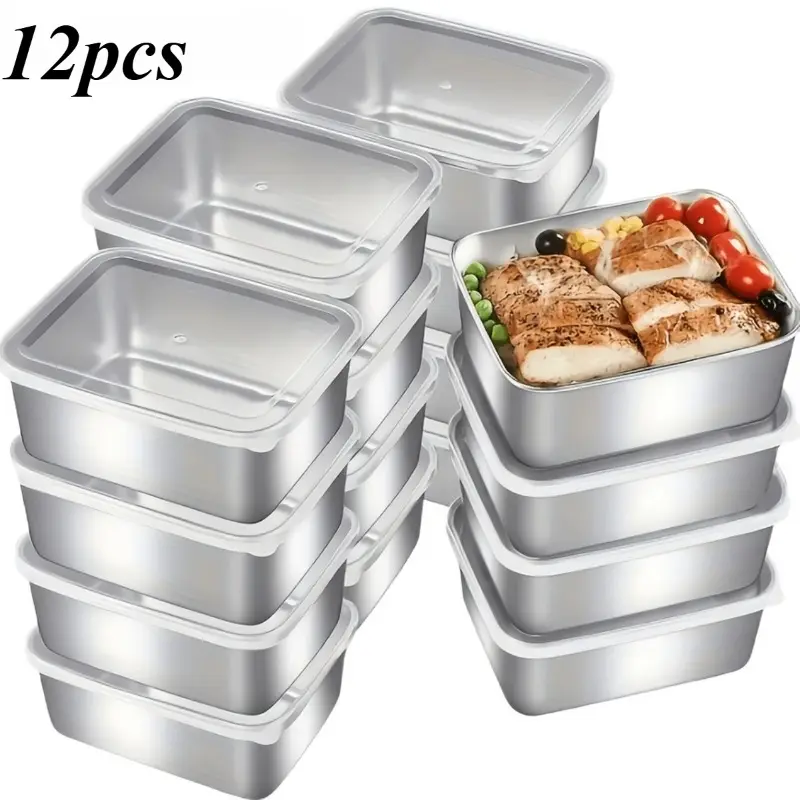 Set of 12 stainless steel meal prep containers with lids