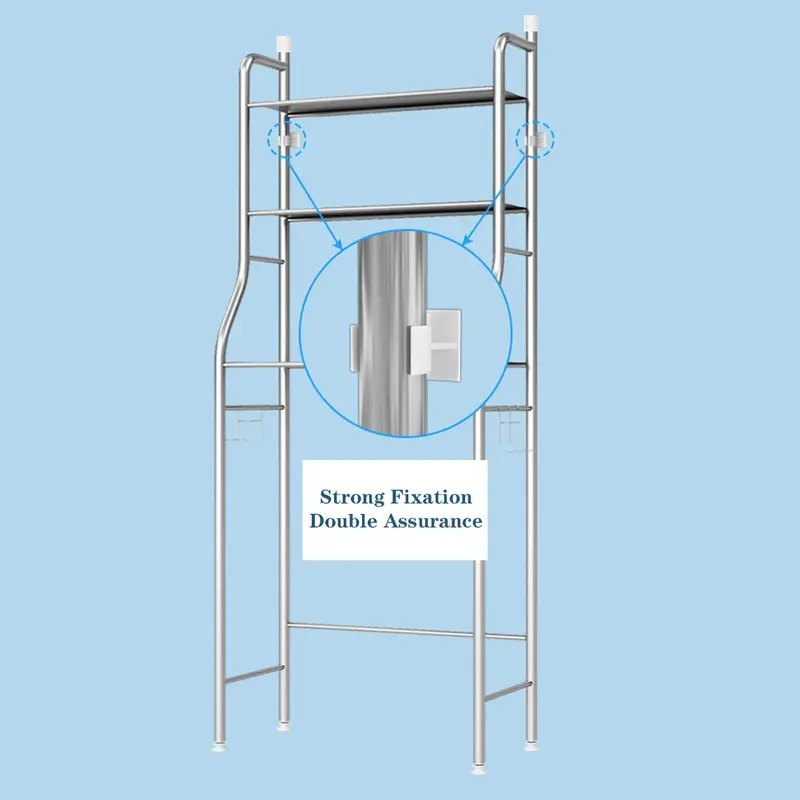 Three-tier stainless steel shelf standing over a toilet