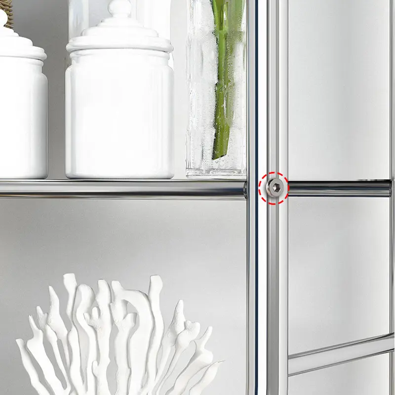 Three-tier stainless steel shelf standing over a toilet