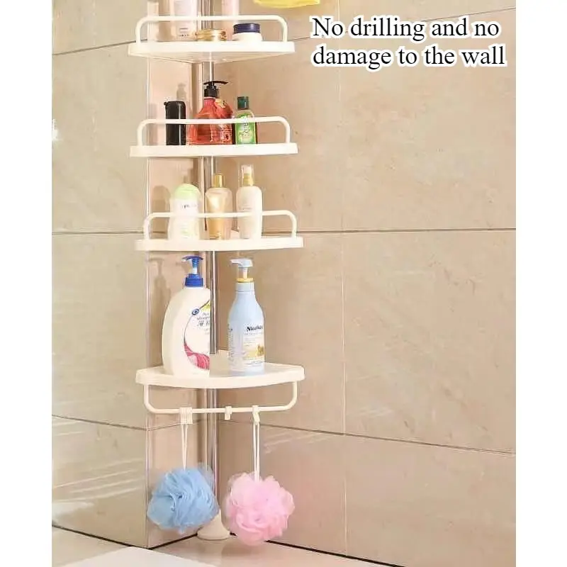 Four-tier telescopic corner rack in a bathroom
