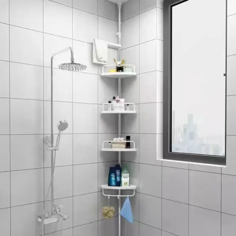 Four-tier telescopic corner rack in a bathroom