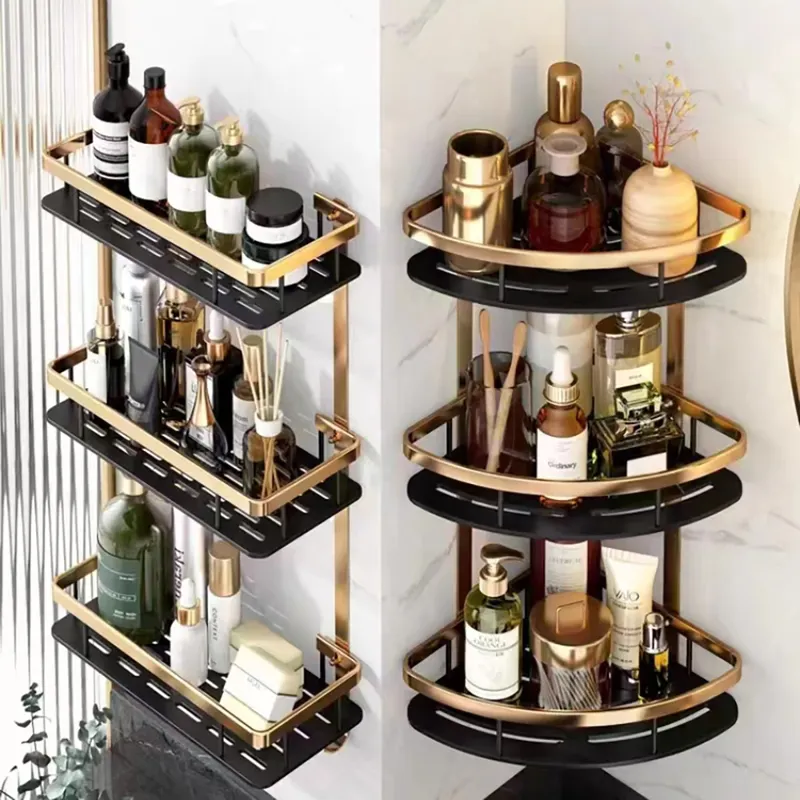 Aluminum triangle corner shelf in a shower