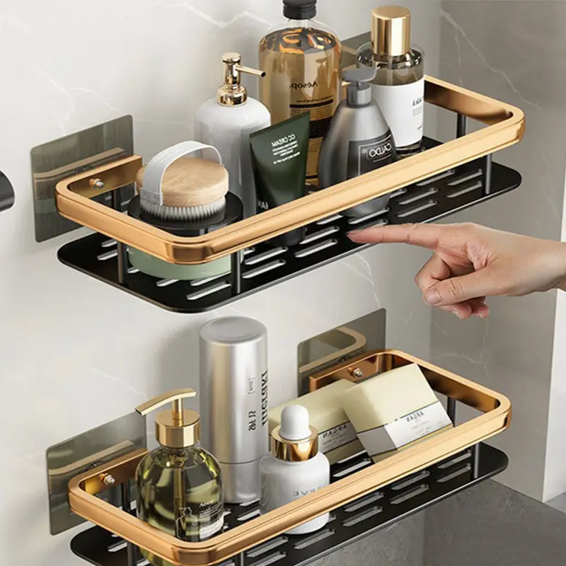 Aluminum triangle corner shelf in a shower
