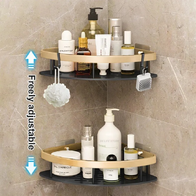 Aluminum triangle corner shelf in a shower