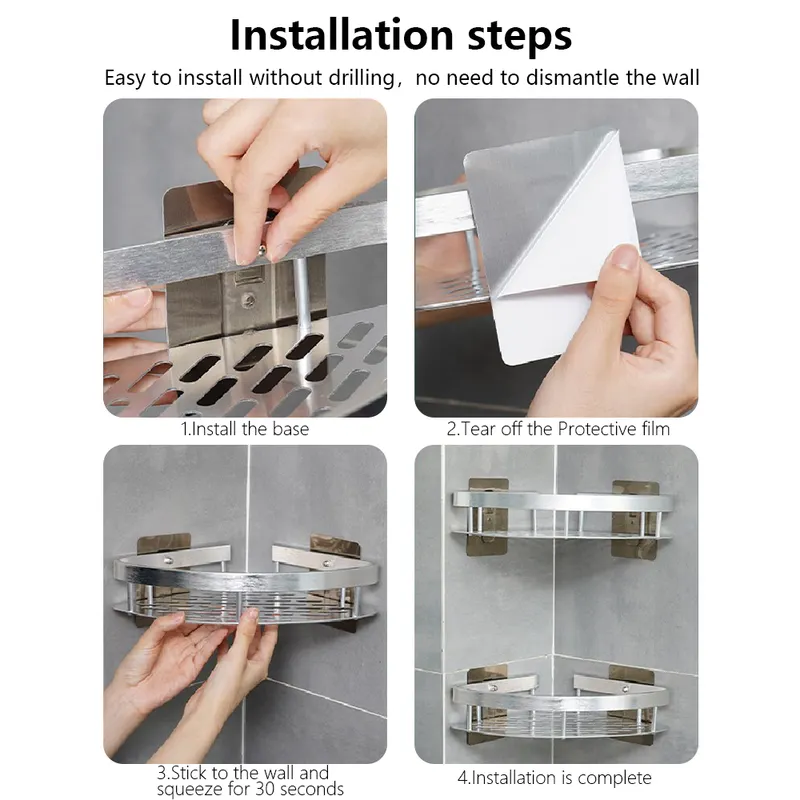 Aluminum triangle corner shelf in a shower