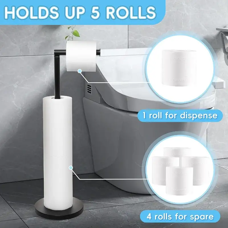 Freestanding toilet paper holder with spare rolls