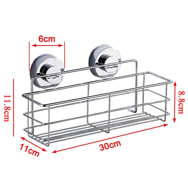Stainless steel suction cup shelf on a shower wall