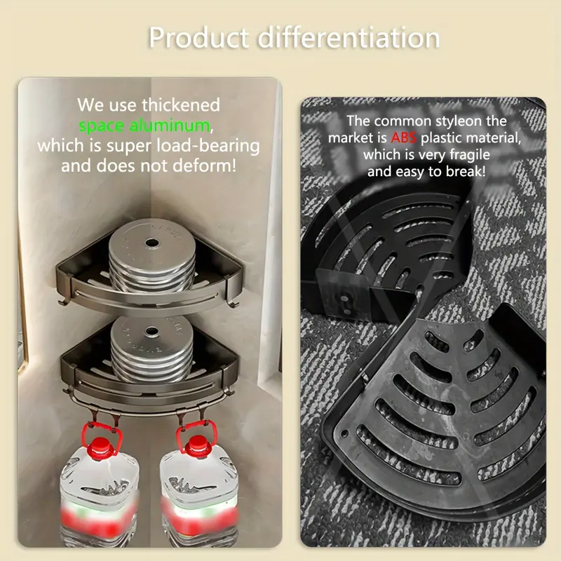 Square aluminum wall rack with shampoo in a bathroom
