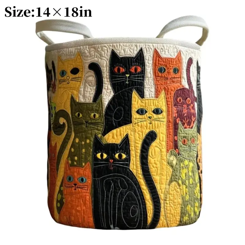 Quilted boho fabric laundry basket with handles