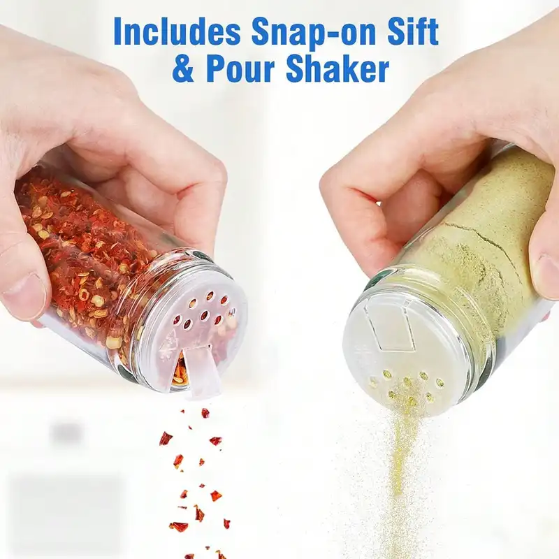 Revolving spice rack tower with jars on a kitchen counter