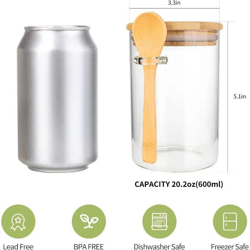 Two glass jars with wooden spoons and lids