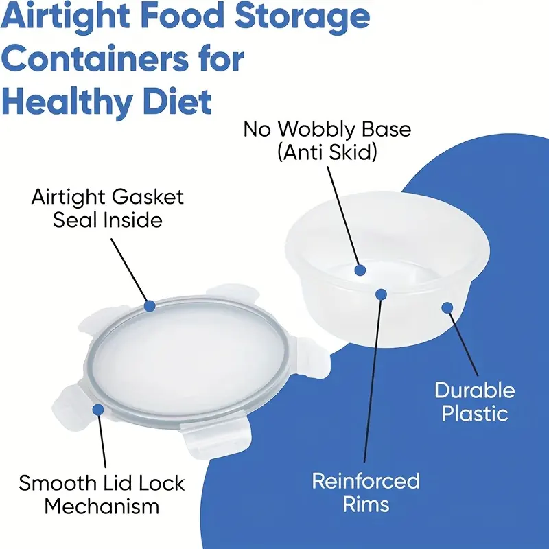 Set of lidded plastic food storage containers for meal prep