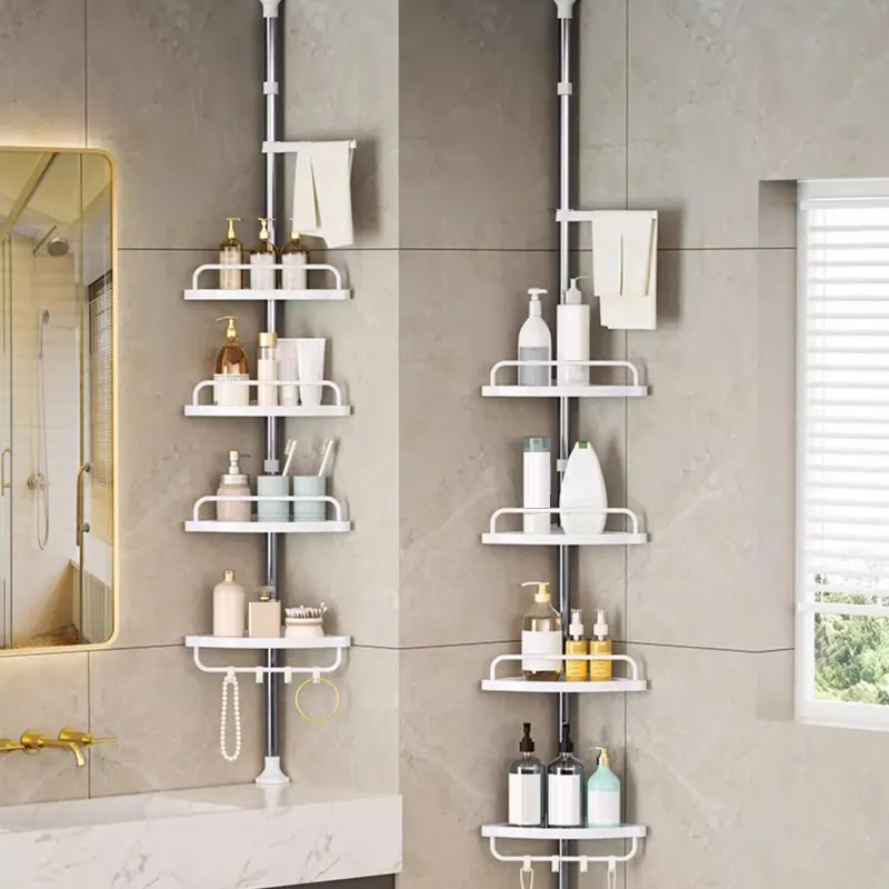 Four-layer telescopic corner rack in a bathroom