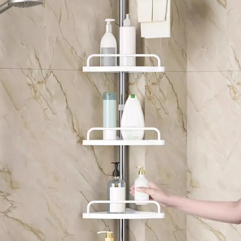 Four-layer telescopic corner rack in a bathroom