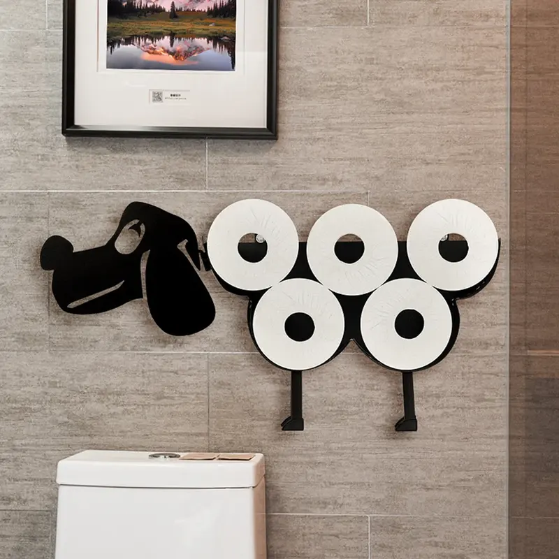 Black metal sheep-shaped toilet paper holder