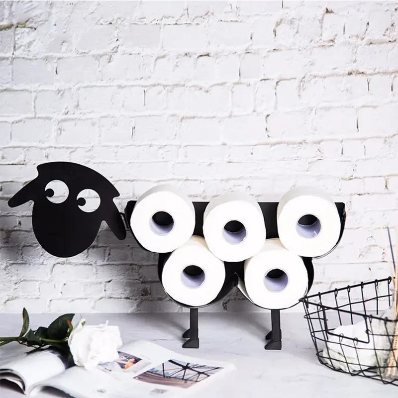 Black metal sheep-shaped toilet paper holder