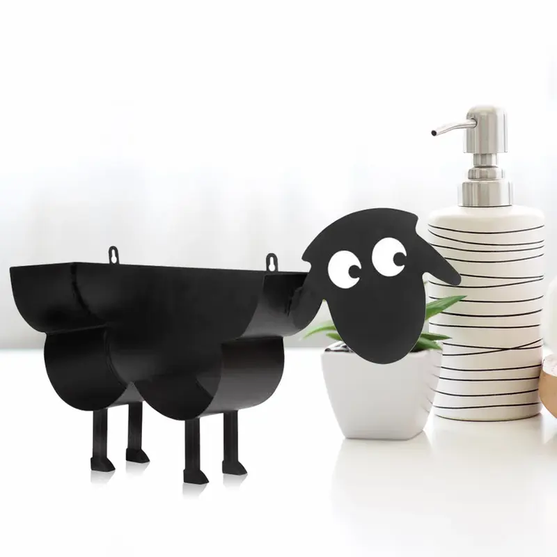 Black metal sheep-shaped toilet paper holder