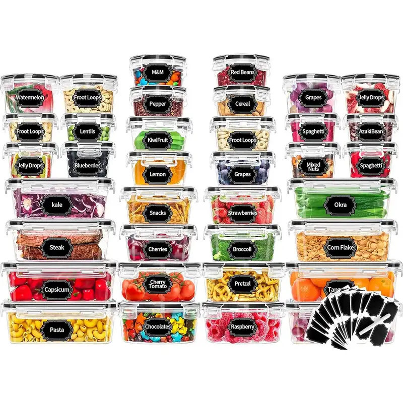 Round and rectangular food storage containers with airtight lids