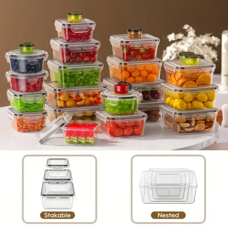 Round and rectangular food storage containers with airtight lids