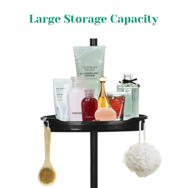 White and black four-tier tension pole shower caddy