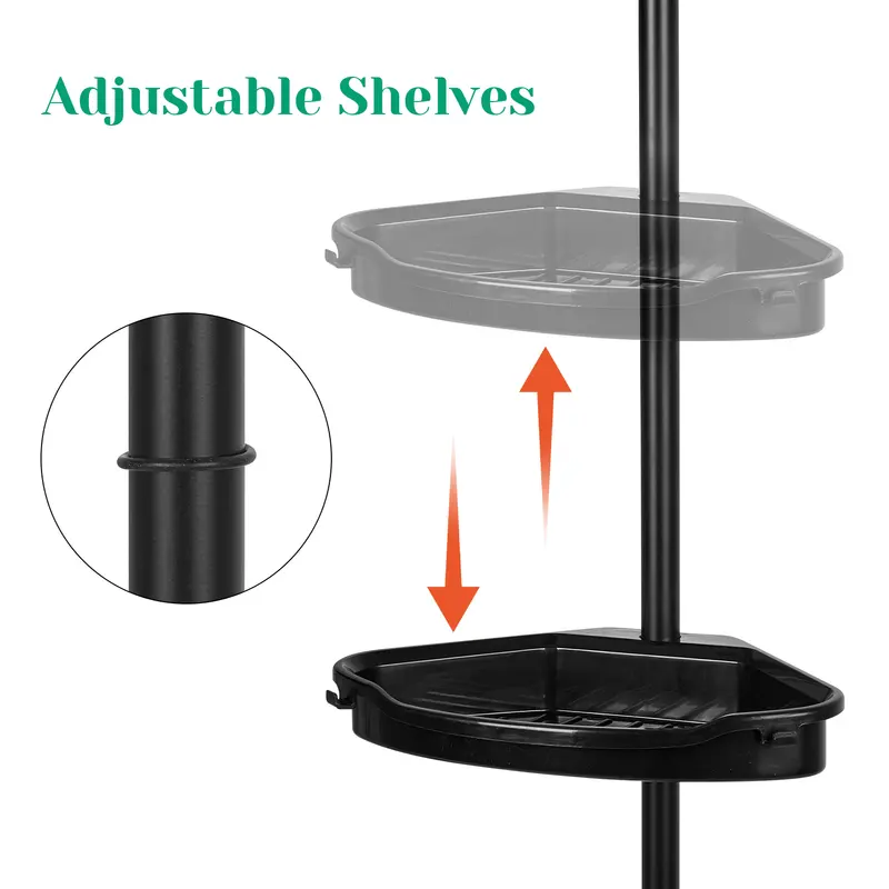 White and black four-tier tension pole shower caddy