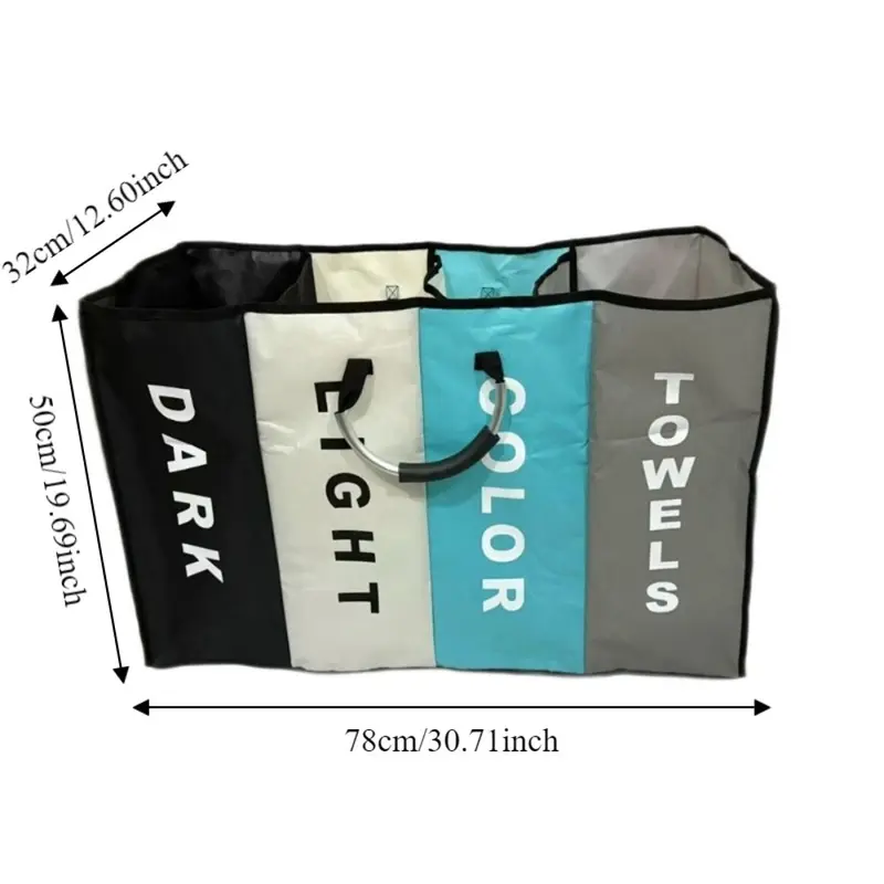 Four-section folding Oxford laundry sorter with handles