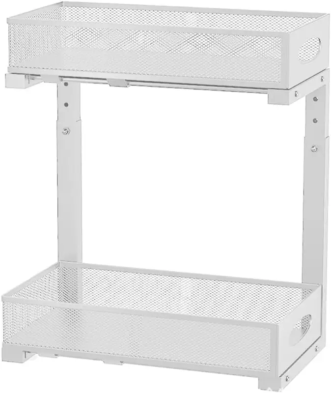 Two-tier steel under sink organizer with slide-out mesh baskets