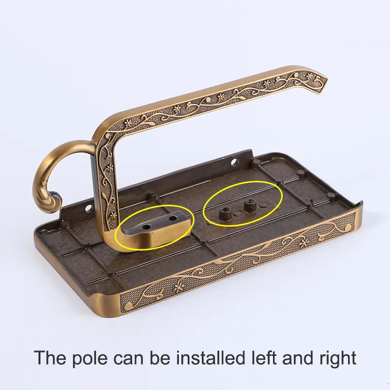 Antique bronze carved toilet paper holder with a phone shelf