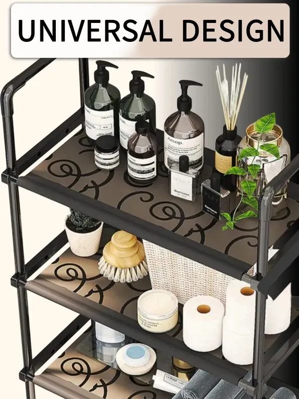 White floor-standing storage rack over a washing machine