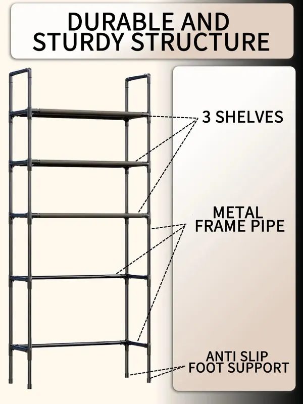White floor-standing storage rack over a washing machine
