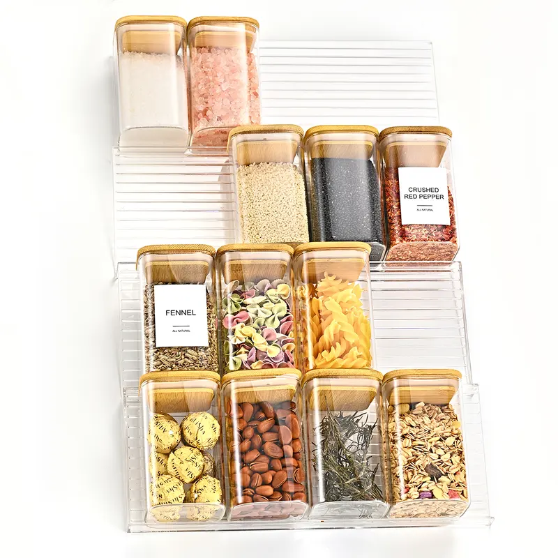 Clear adjustable spice drawer insert in a kitchen drawer