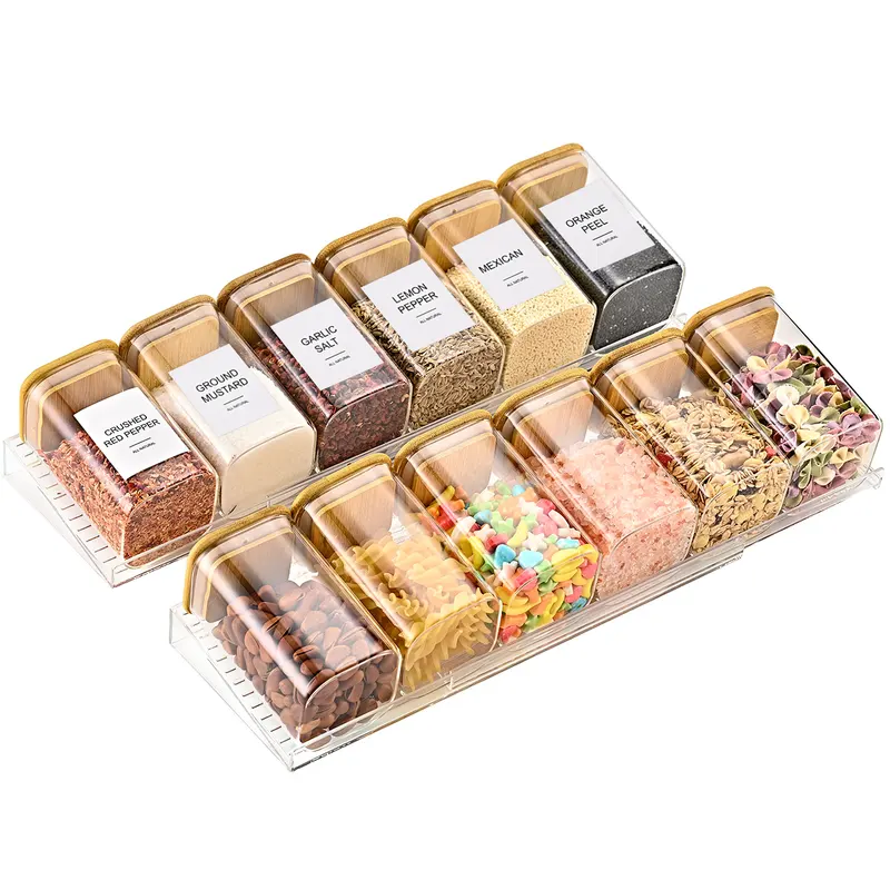 Expandable acrylic spice drawer organizer holding jars