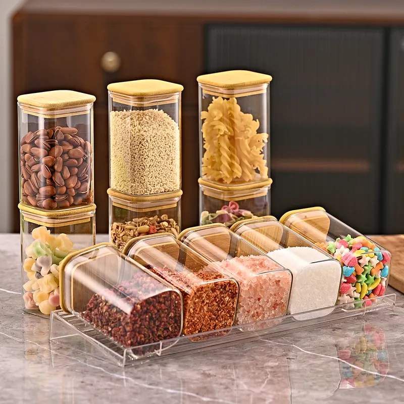 Expandable acrylic spice drawer organizer holding jars