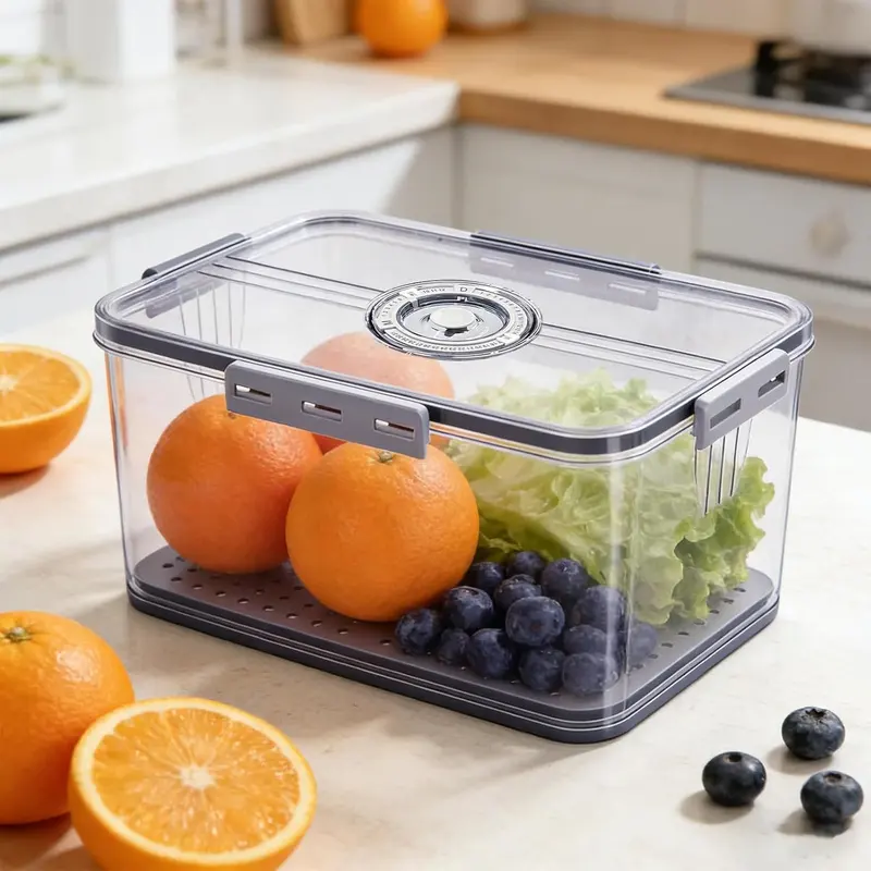 Clear sealed bread storage box with a timer on the lid