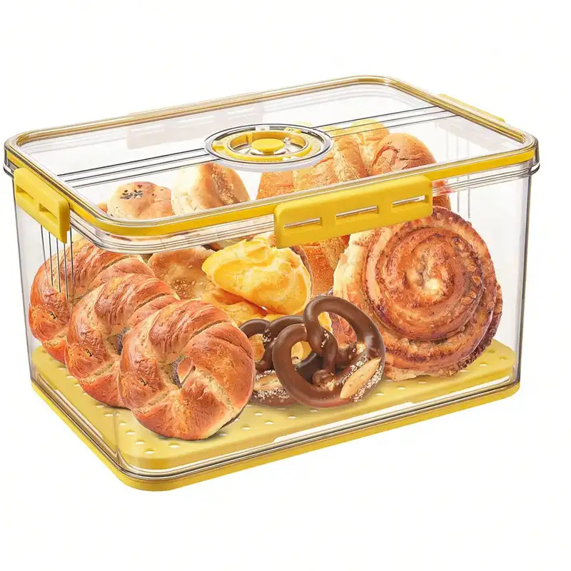 Clear sealed bread storage box with a timer on the lid