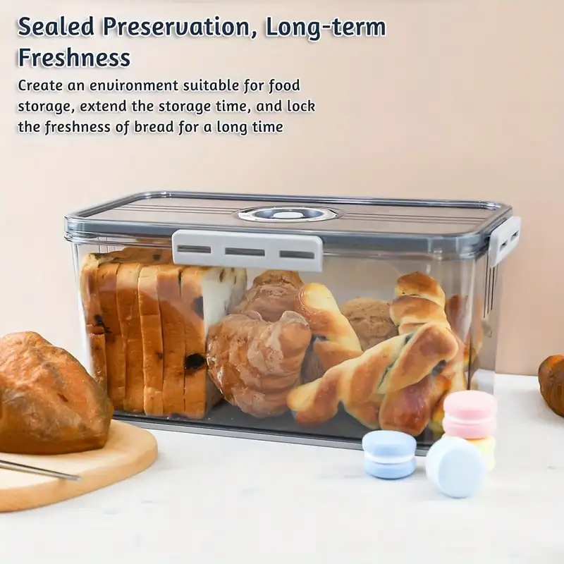 Clear sealed bread storage box with a timer on the lid