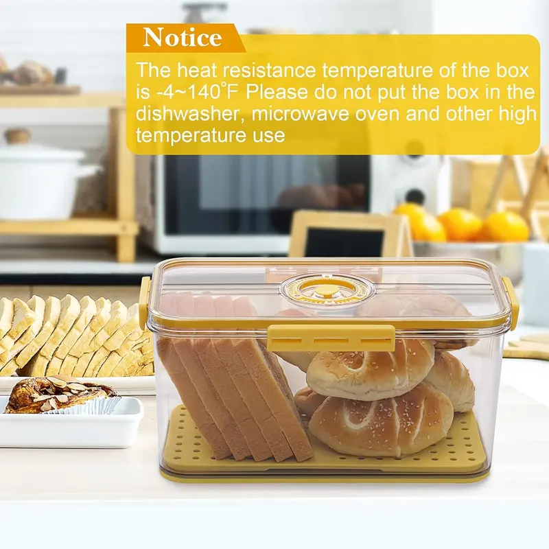 Clear sealed bread storage box with a timer on the lid