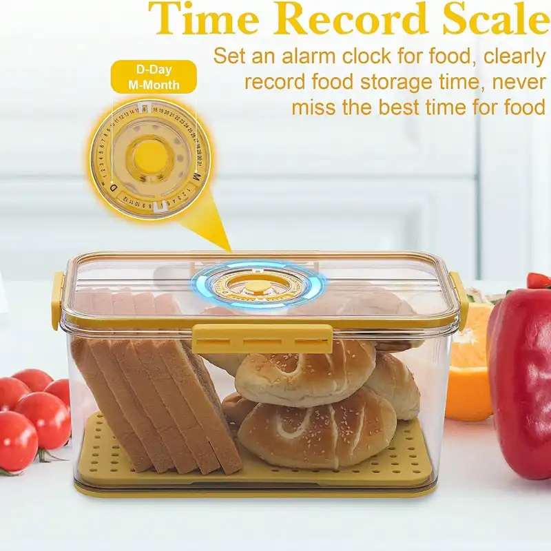 Clear sealed bread storage box with a timer on the lid