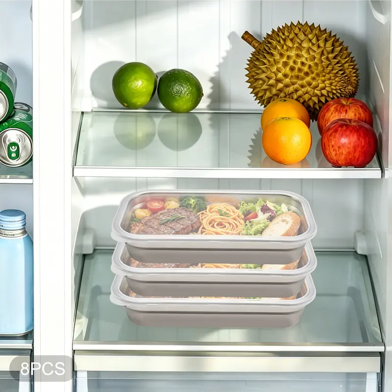Rectangular stainless steel food containers with lids