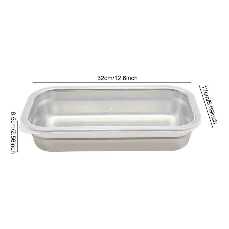 Rectangular stainless steel food containers with lids