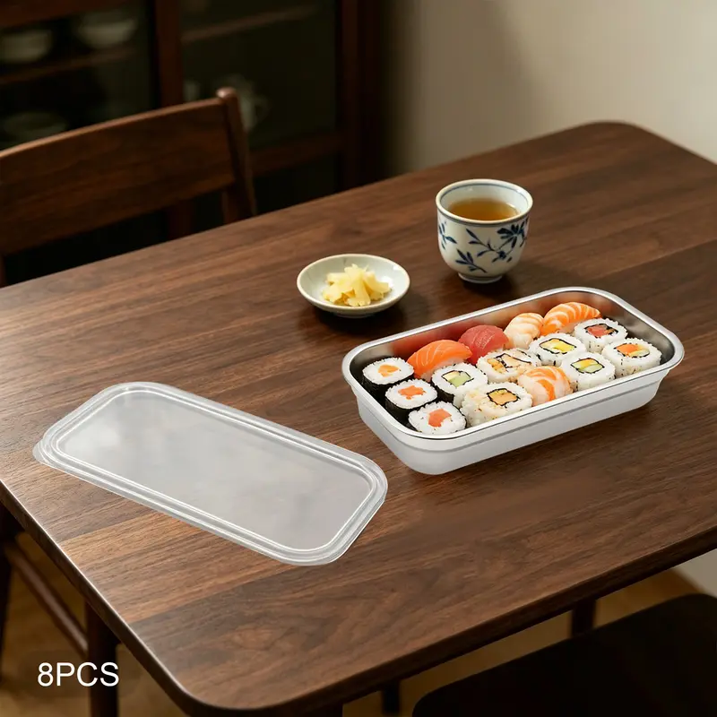 Rectangular stainless steel food containers with lids