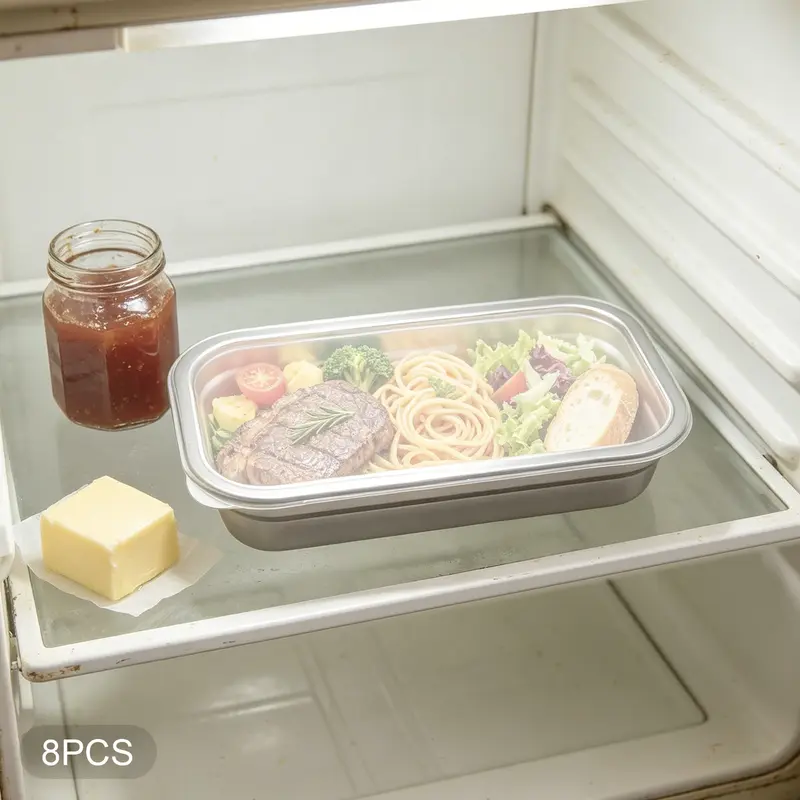 Rectangular stainless steel food containers with lids